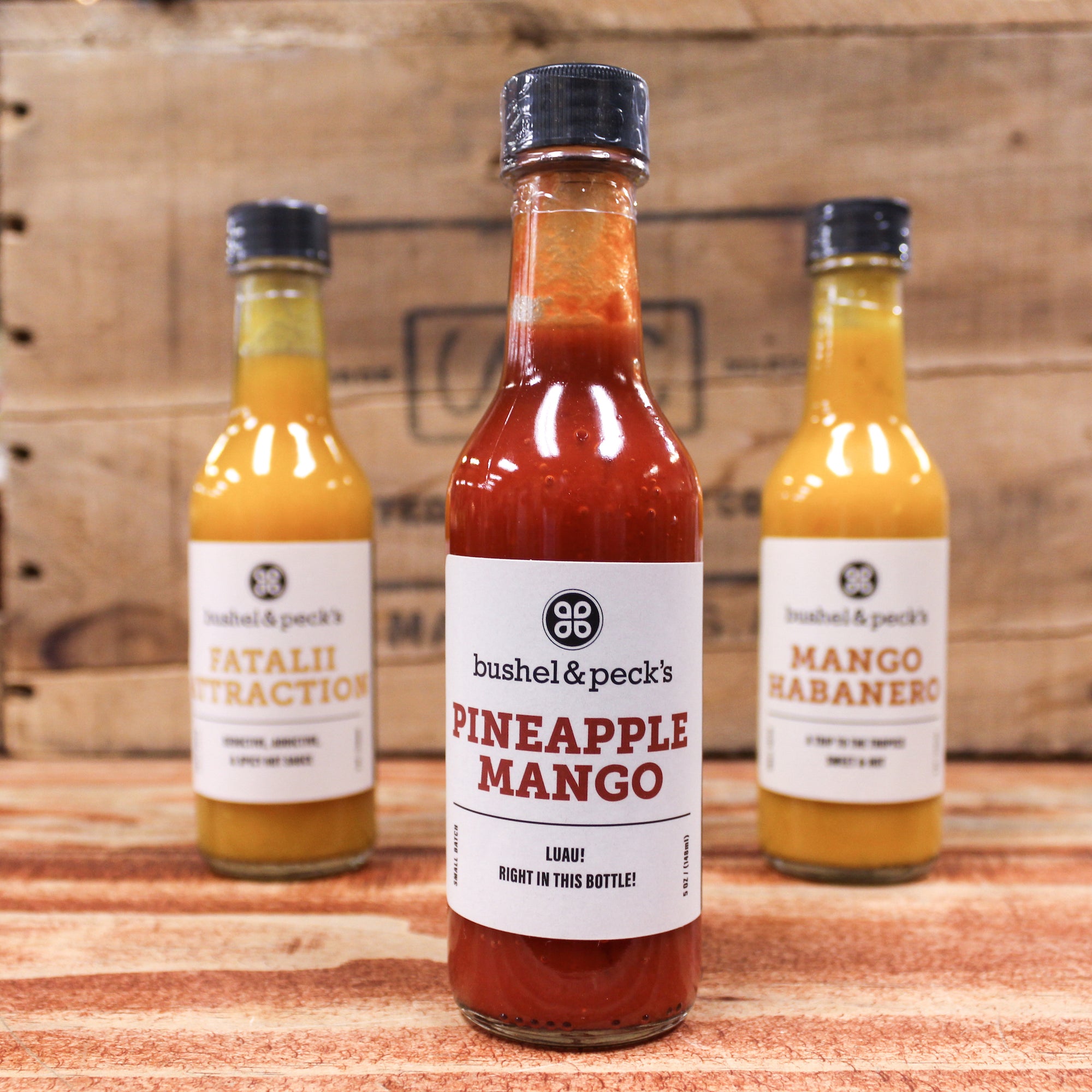 B&P Trip To The Tropics Hot Sauce Trio - Small Batch Handmade Hot Sauce Gift Box Pineapple Mango, Mango Habanero, Fatalii Attraction