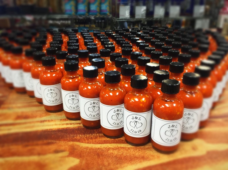 50 Custom Hot Sauce Wedding or Event Favors: B&P Cherry Bomb