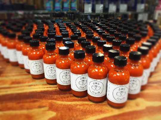 100 Custom Hot Sauce Wedding or Event Favors: B&P Cherry Bomb