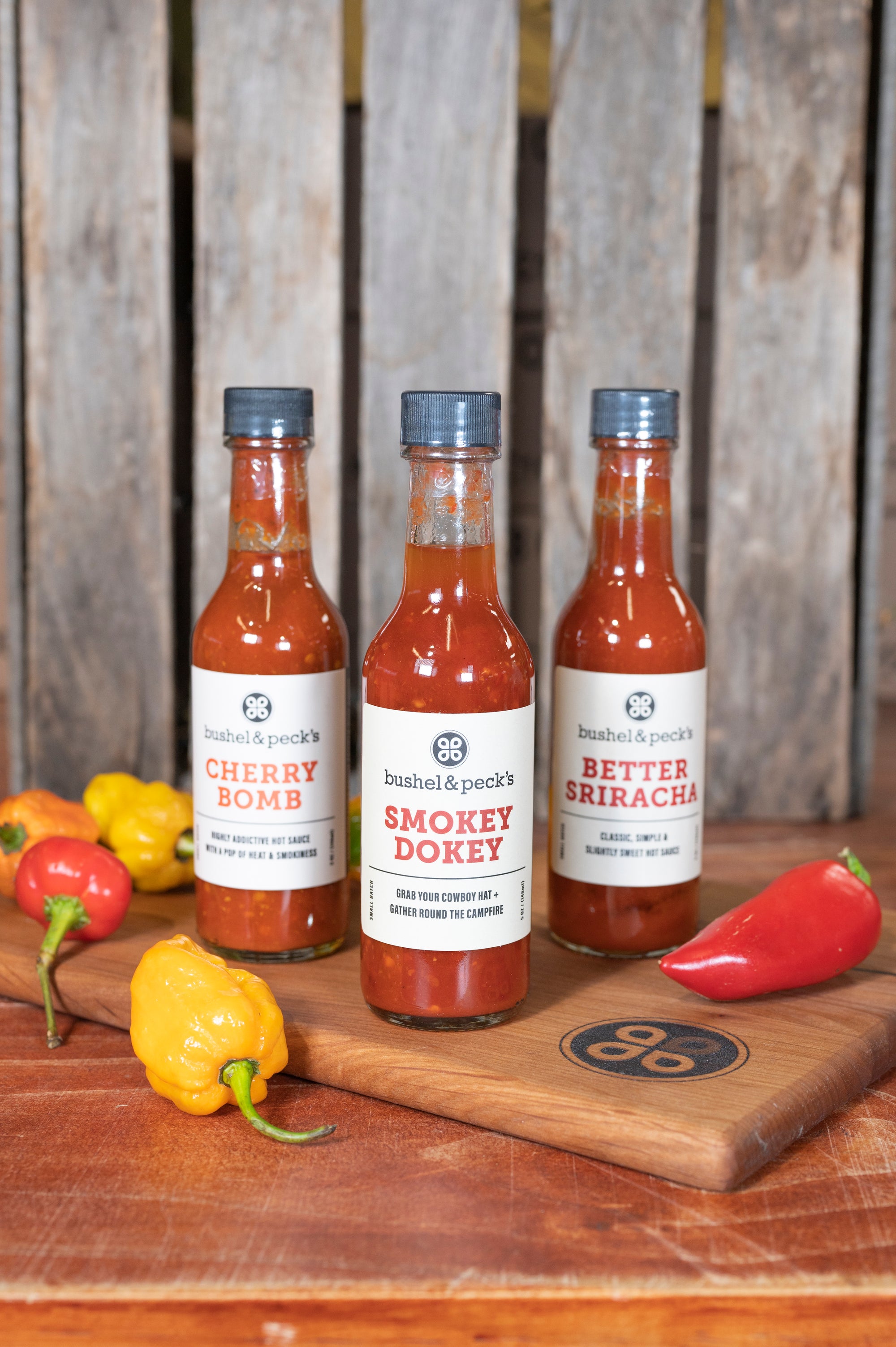 B&P's Fiesta Favorites! Hot Sauce Trio - Small Batch Handmade Hot Sauce Gift Box Cherry Bomb, Better Sriracha, Smokey Dokey
